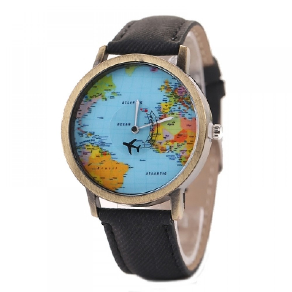XR1105 Men Simple Vintage Jean Canvas with PU Band Map Watch