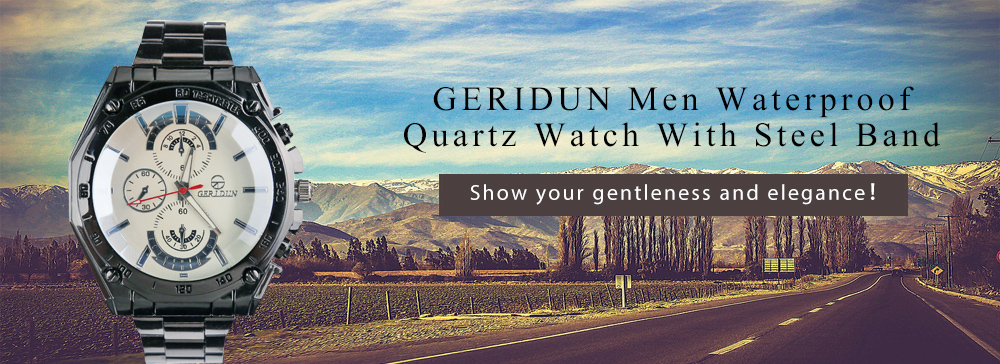 GERIDUN Men Waterproof Fashionable Steel Band Quartz Watch