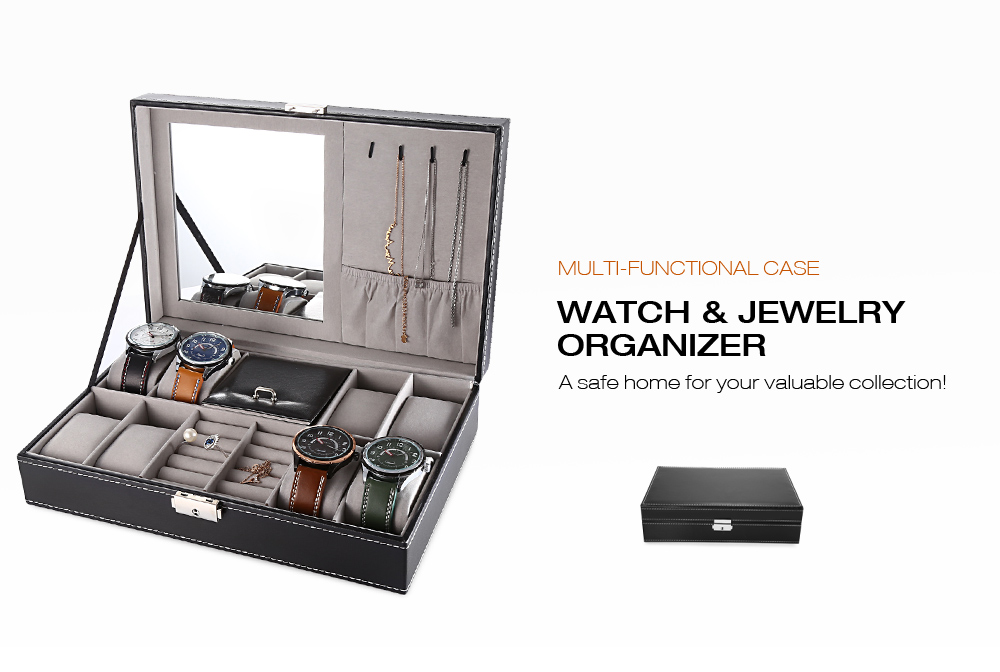 Multifunctional 8  Watch Display PU Leather Box Jewelry Case Storage Organizer